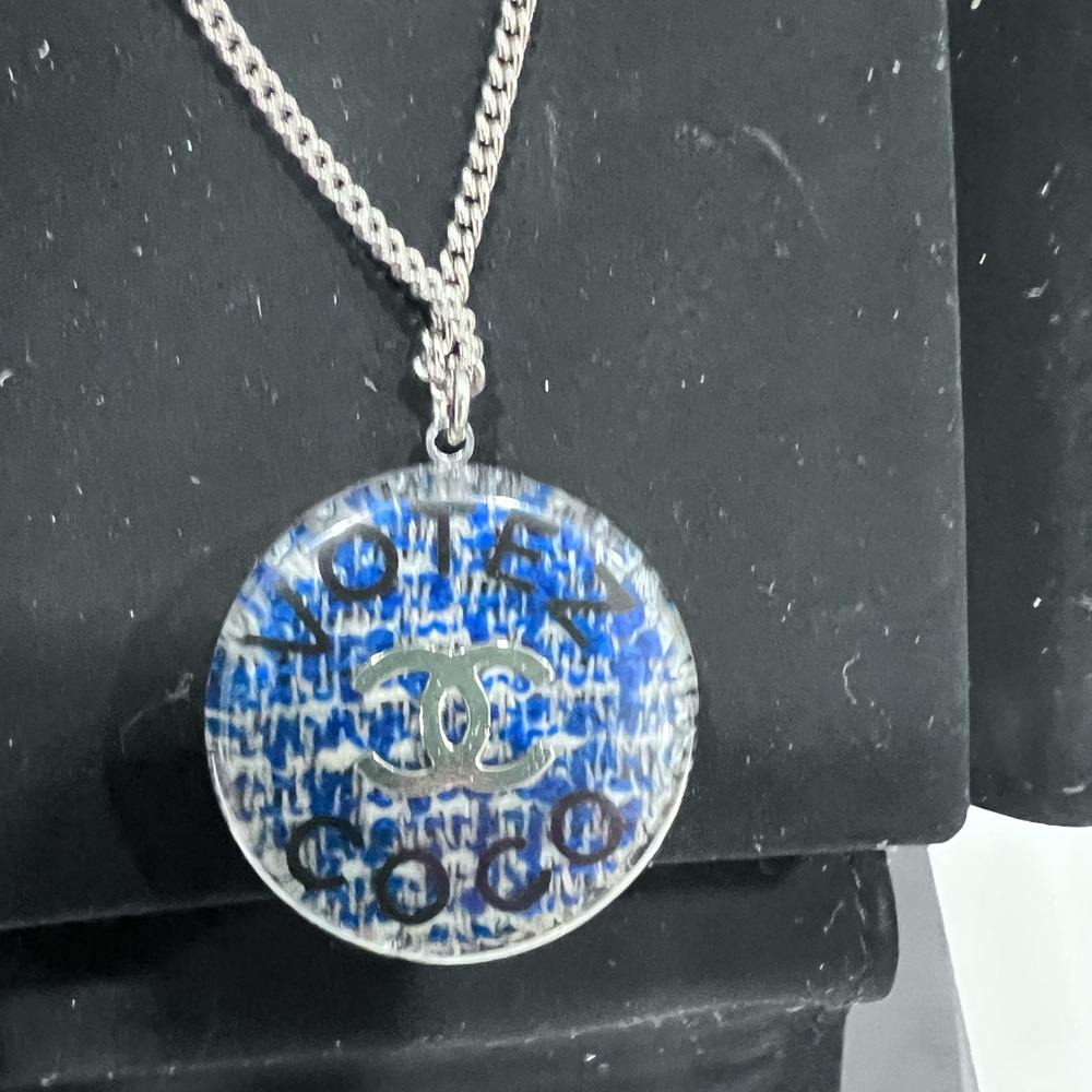 CHANEL Silver Chain with Blue Pendant